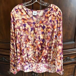 CAbi Women's Abstract Purple Orange Cream Blouse